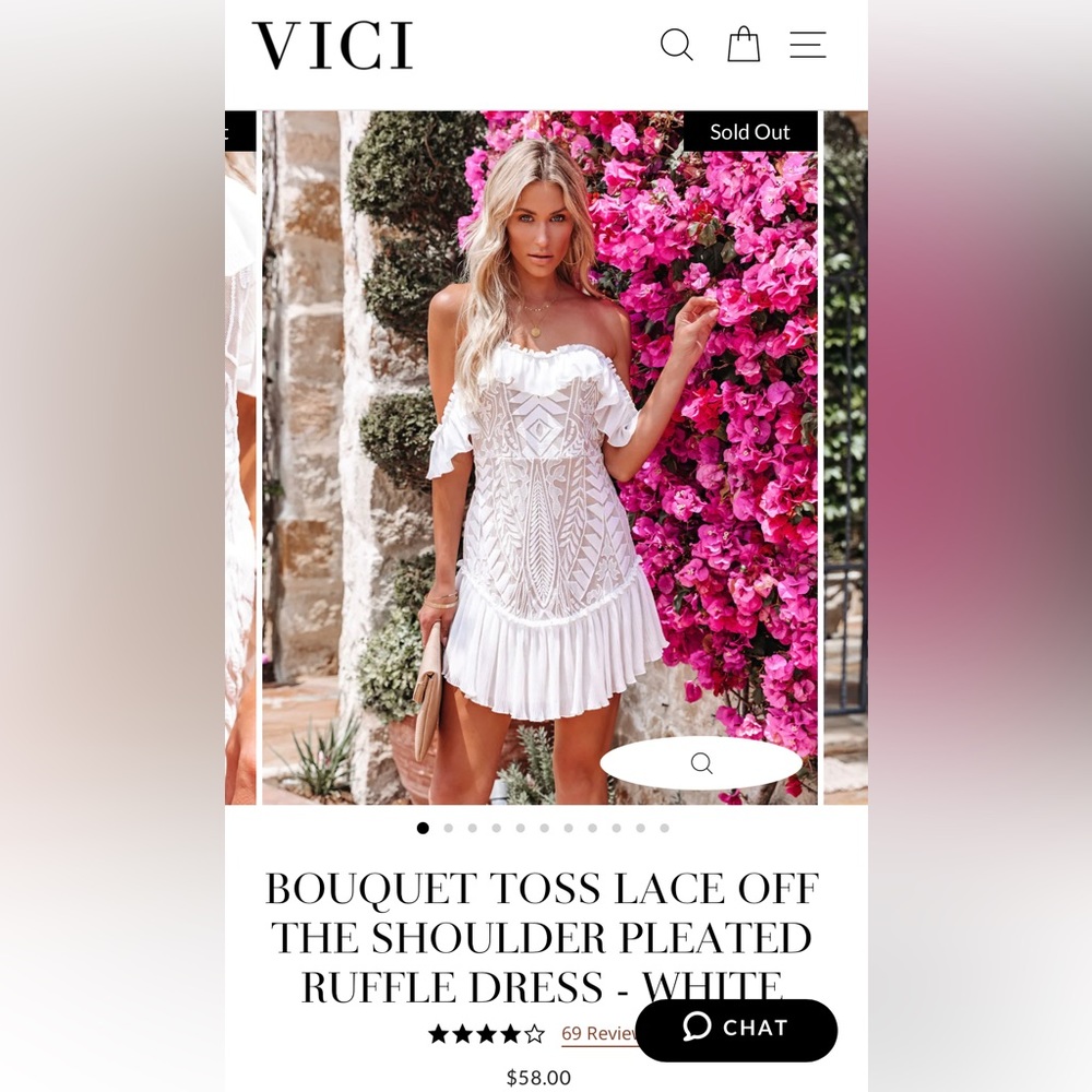 VICI Bouquet Toss Lace Off the Shoulder Pleated Ruffle Dress - White NWT- Medium